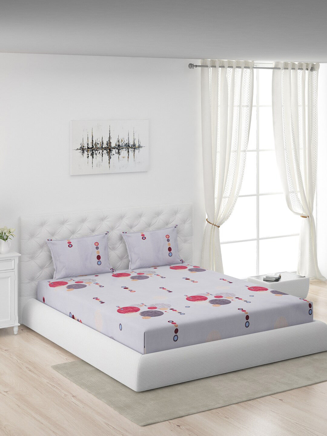 120 GSM Polyester Queen Bed 1 Bedsheet with 2 Pillow Covers (Dazzle)