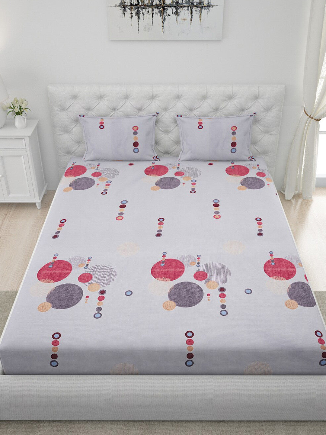 120 GSM Polyester Queen Bed 1 Bedsheet with 2 Pillow Covers (Dazzle)