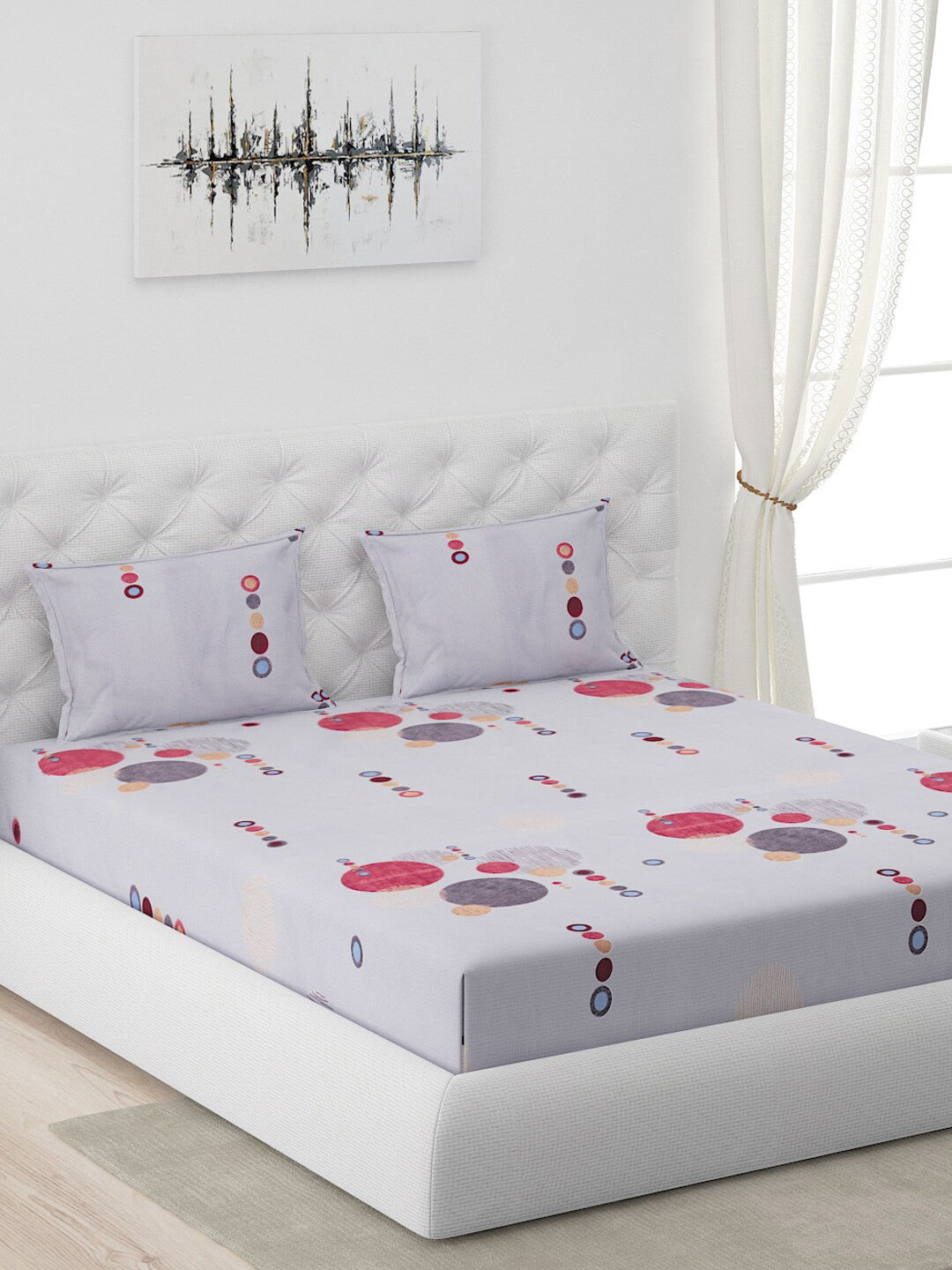 120 GSM Polyester Queen Bed 1 Bedsheet with 2 Pillow Covers (Dazzle)