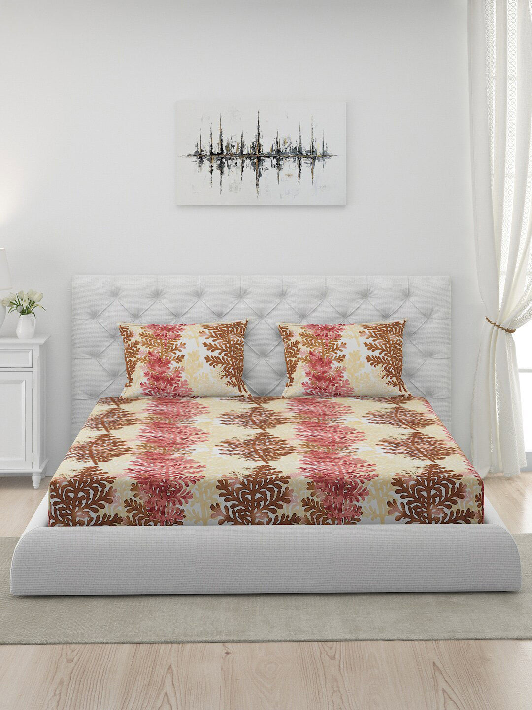 120 GSM Polyester Queen Bed 1 Bedsheet with 2 Pillow Covers (Dazzle)