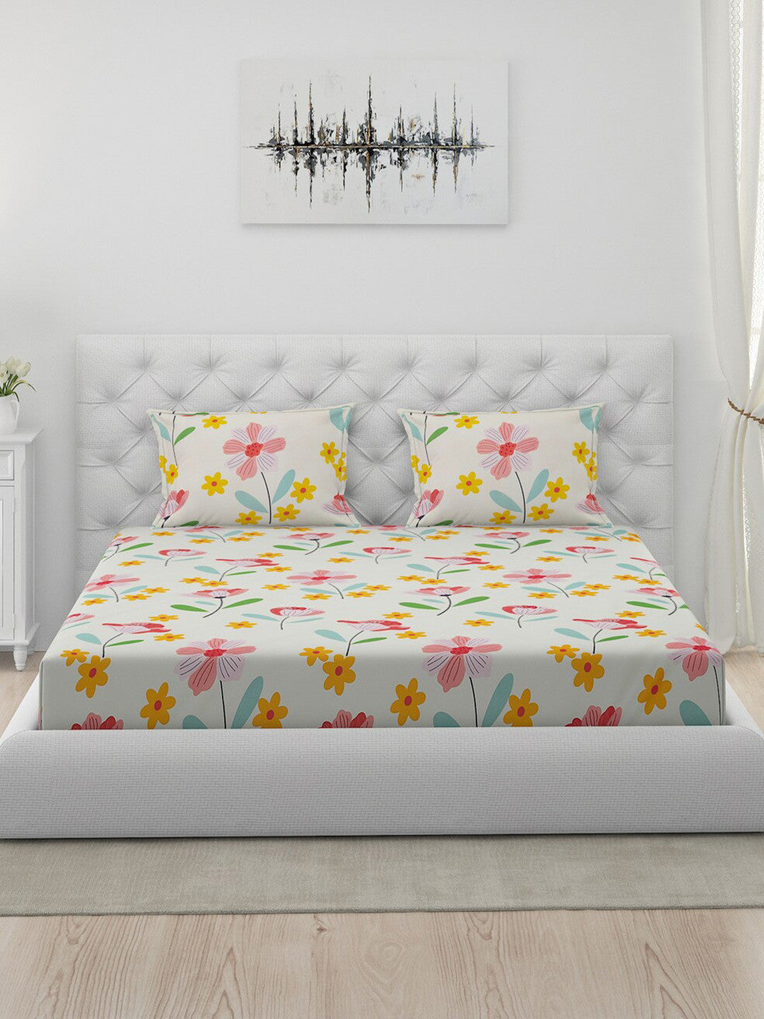 120 GSM Polyester Queen Bed 1 Bedsheet with 2 Pillow Covers (Dazzle)