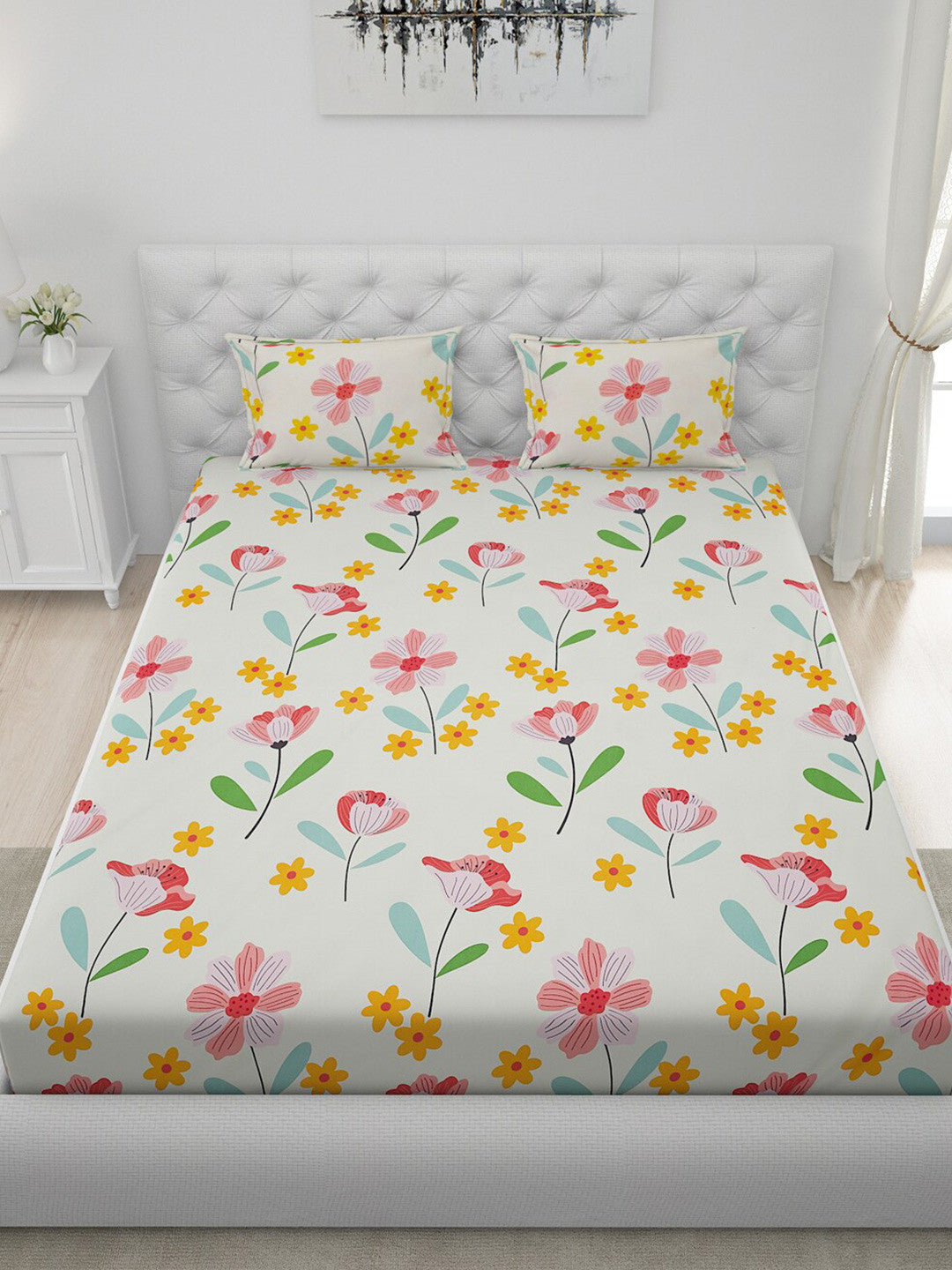 120 GSM Polyester Queen Bed 1 Bedsheet with 2 Pillow Covers (Dazzle)