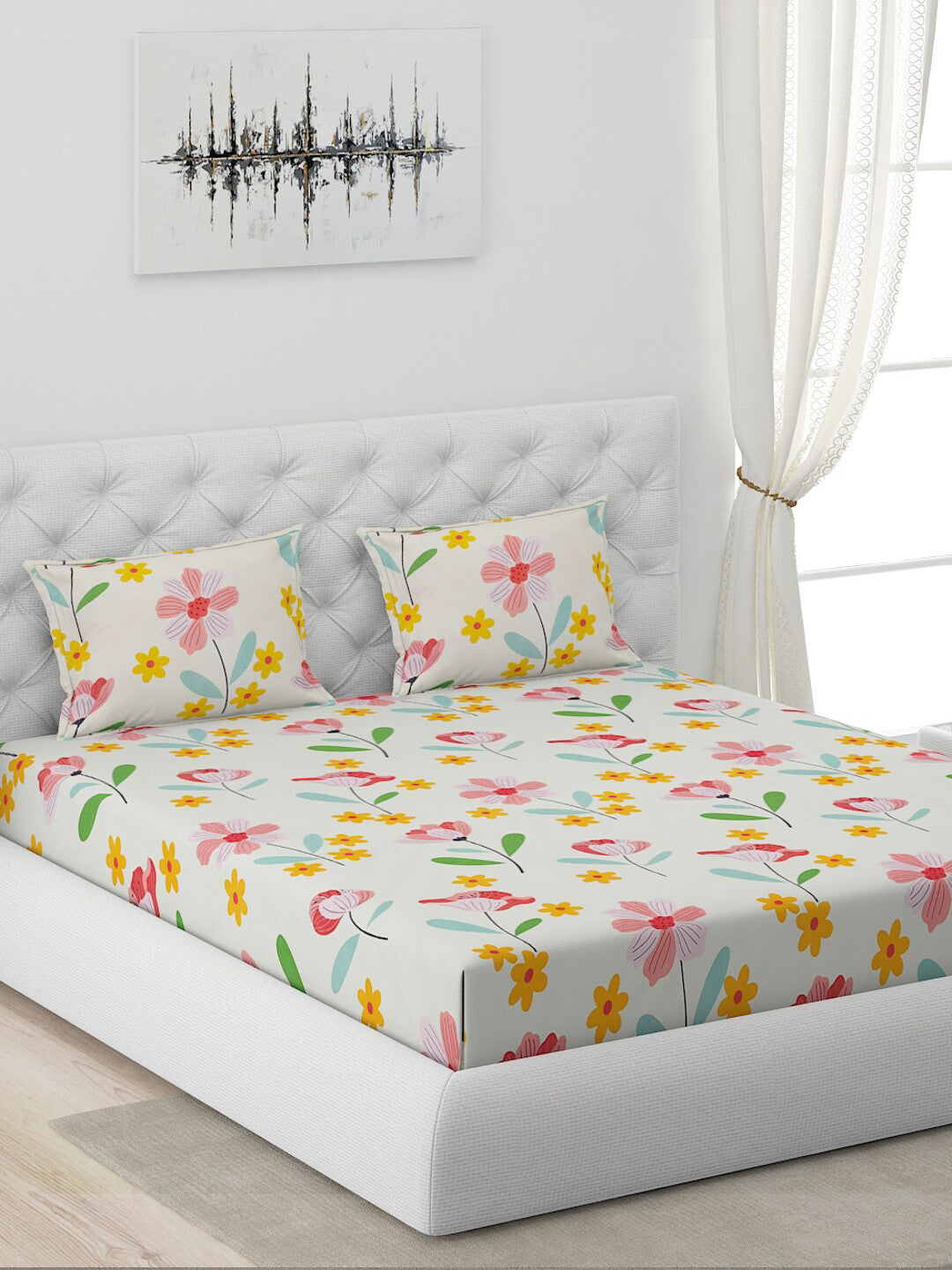 120 GSM Polyester Queen Bed 1 Bedsheet with 2 Pillow Covers (Dazzle)