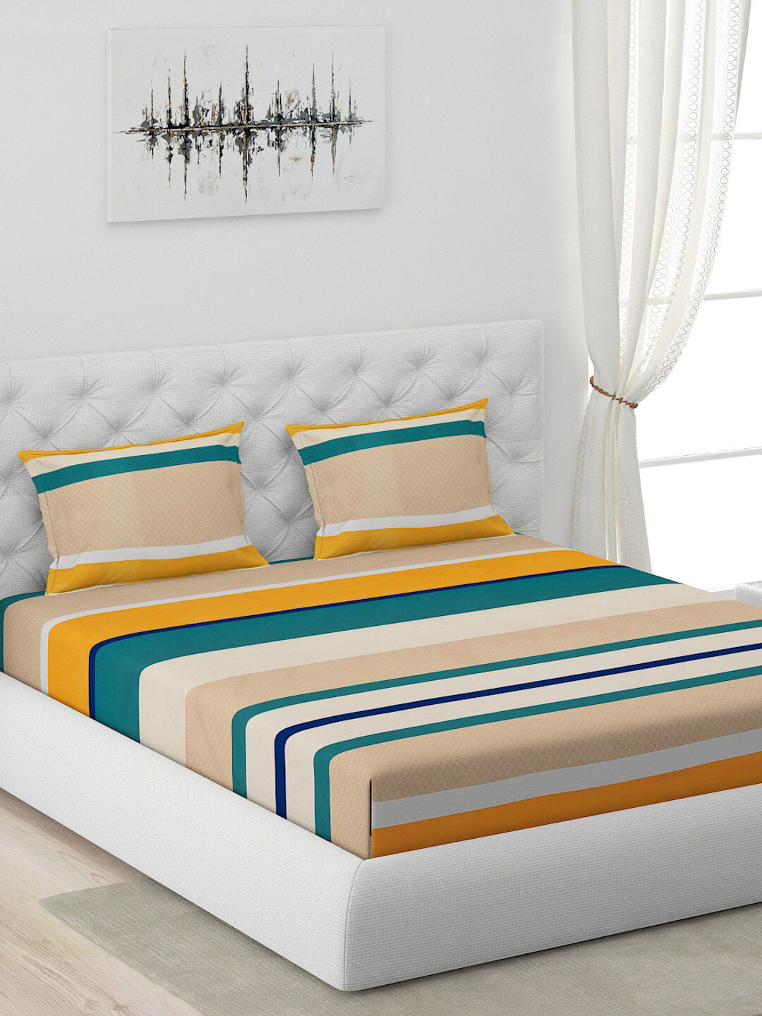 120 GSM Polyester Queen Bed 1 Bedsheet with 2 Pillow Covers (Dazzle)