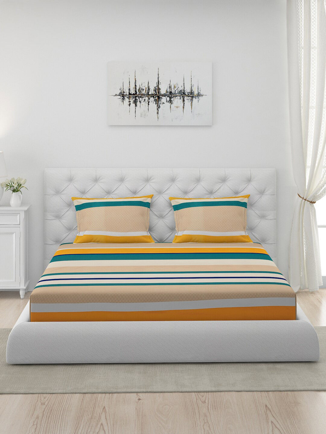 120 GSM Polyester Queen Bed 1 Bedsheet with 2 Pillow Covers (Dazzle)