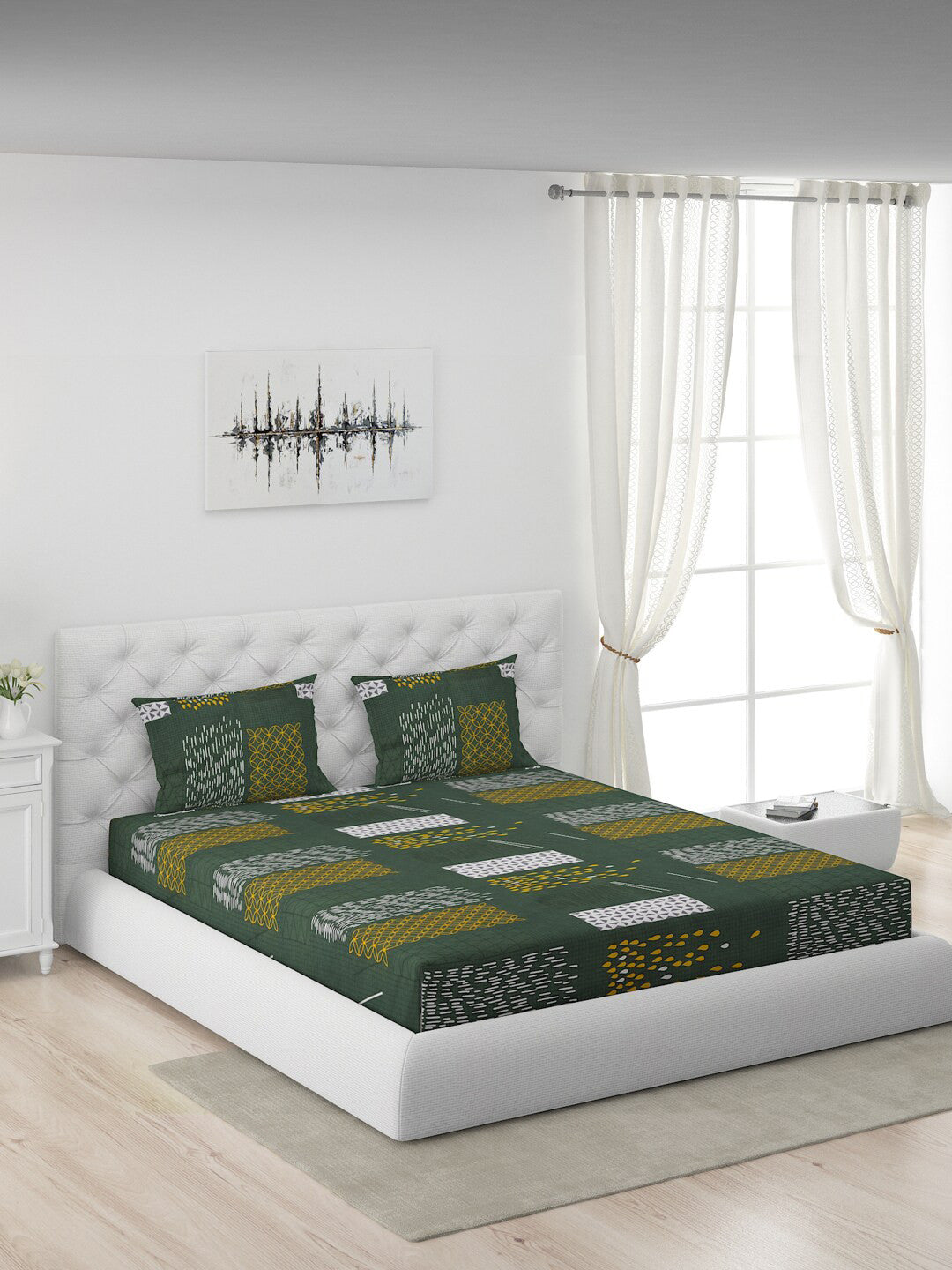 120 GSM Polyester Queen Bed 1 Bedsheet with 2 Pillow Covers (Dazzle)
