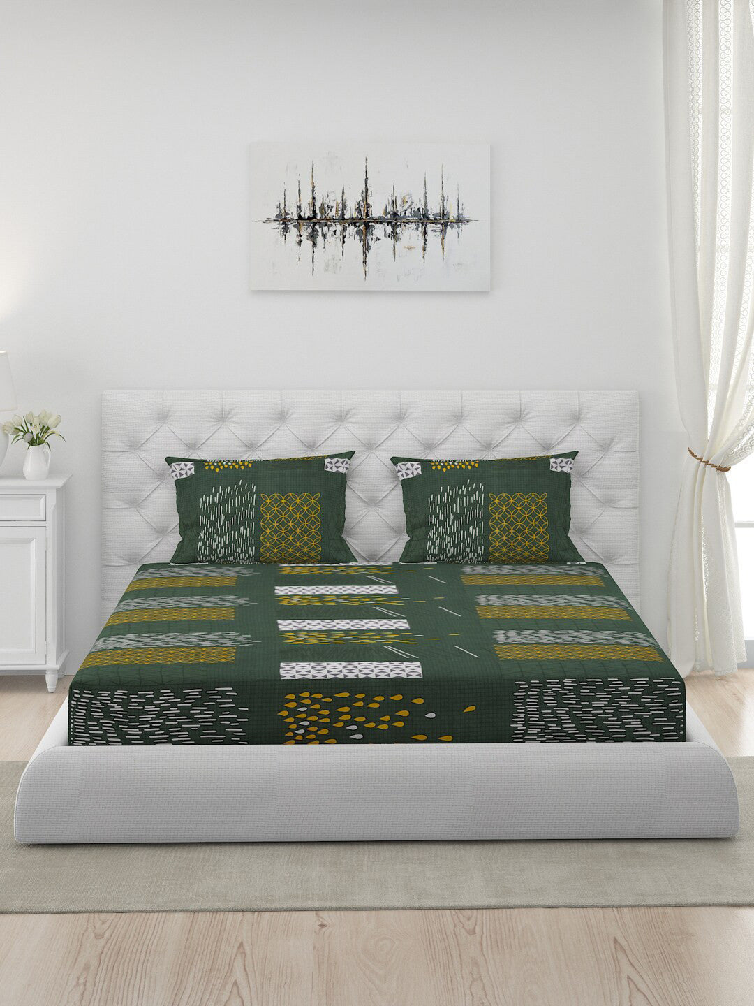120 GSM Polyester Queen Bed 1 Bedsheet with 2 Pillow Covers (Dazzle)