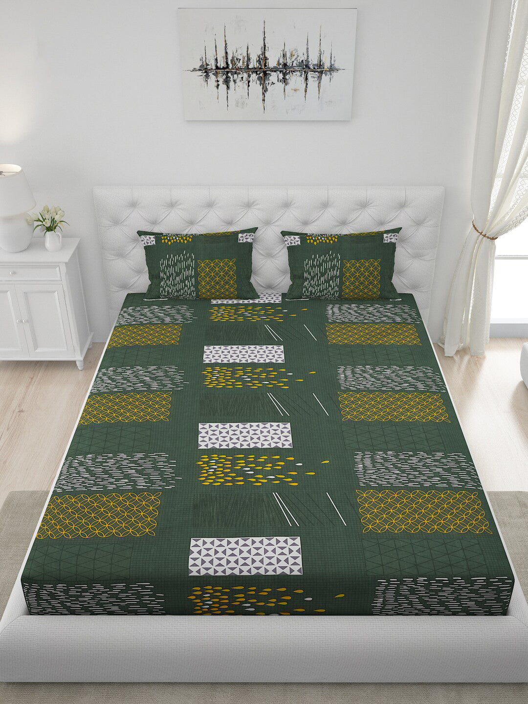 120 GSM Polyester Queen Bed 1 Bedsheet with 2 Pillow Covers (Dazzle)