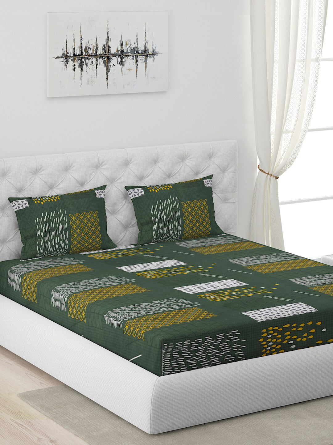120 GSM Polyester Queen Bed 1 Bedsheet with 2 Pillow Covers (Dazzle)