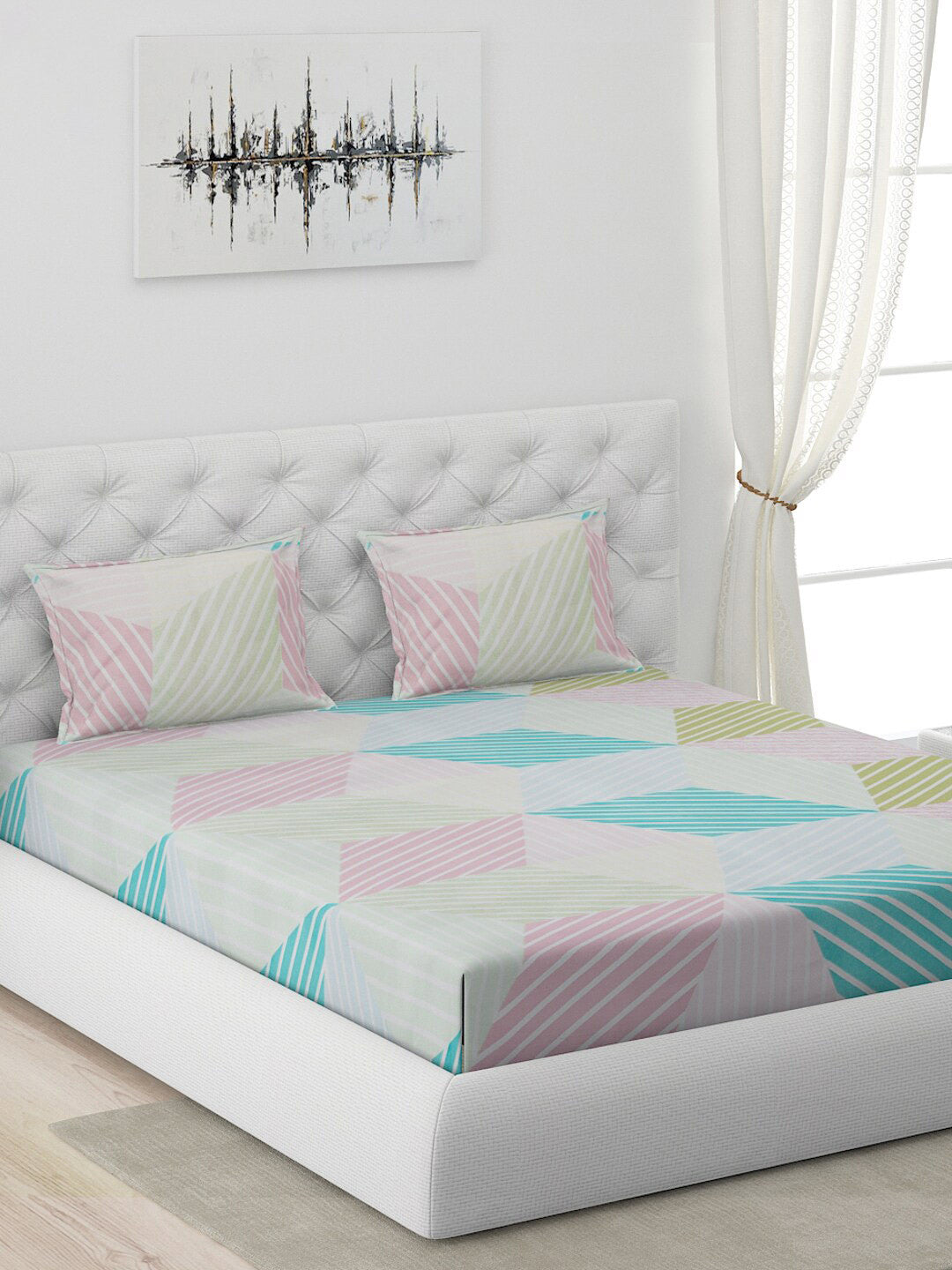 120 GSM Polyester Queen Bed 1 Bedsheet with 2 Pillow Covers (Dazzle)