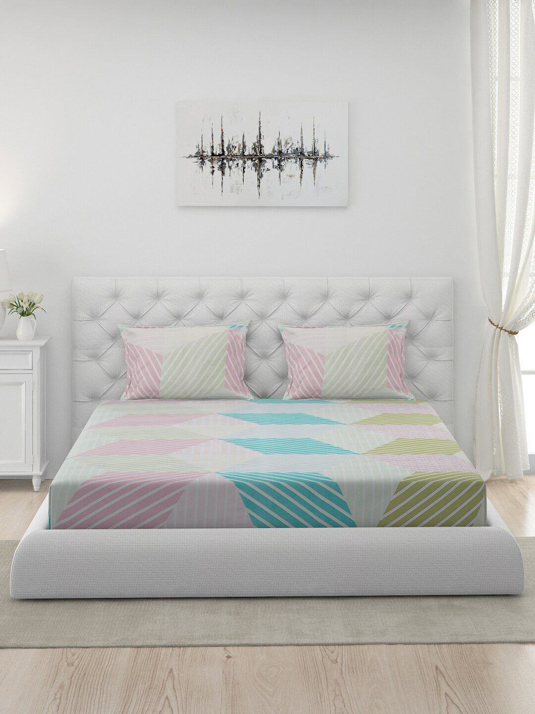 120 GSM Polyester Queen Bed 1 Bedsheet with 2 Pillow Covers (Dazzle)