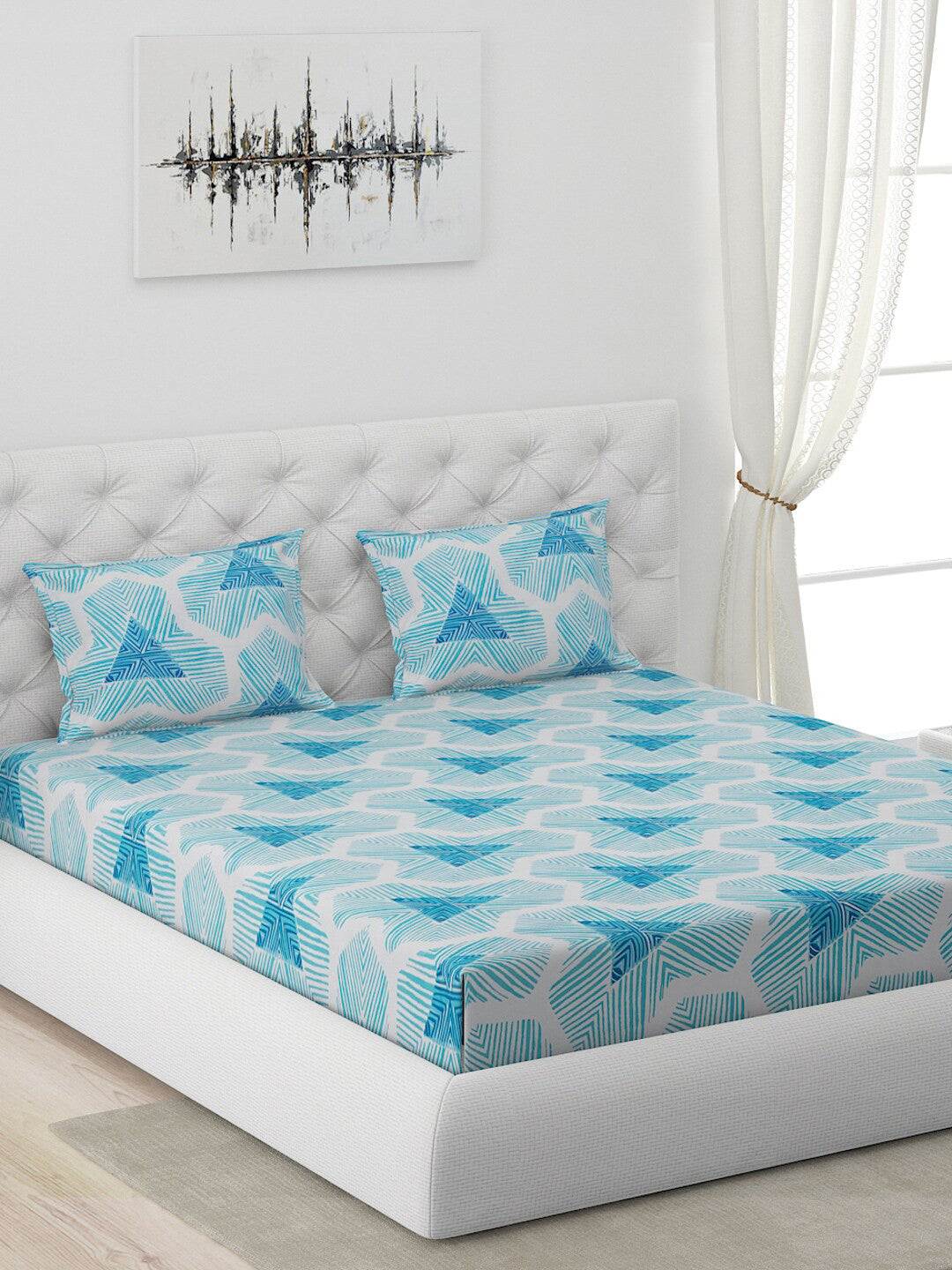 120 GSM Polyester Queen Bed 1 Bedsheet with 2 Pillow Covers (Dazzle)