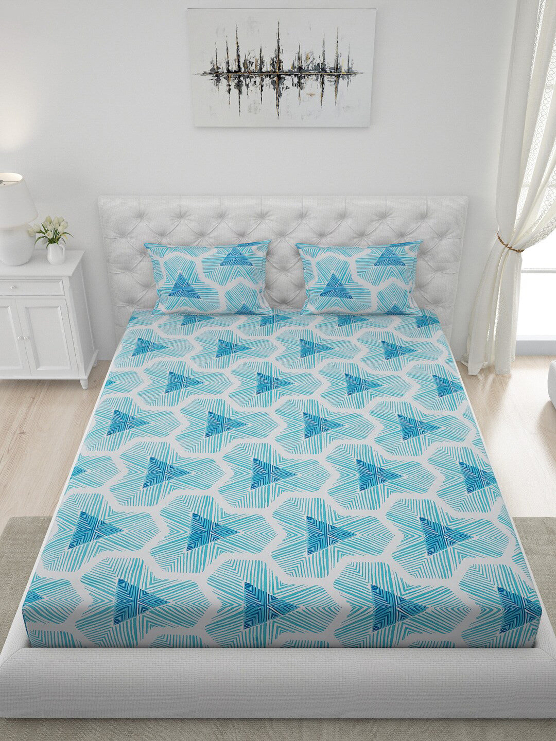 120 GSM Polyester Queen Bed 1 Bedsheet with 2 Pillow Covers (Dazzle)