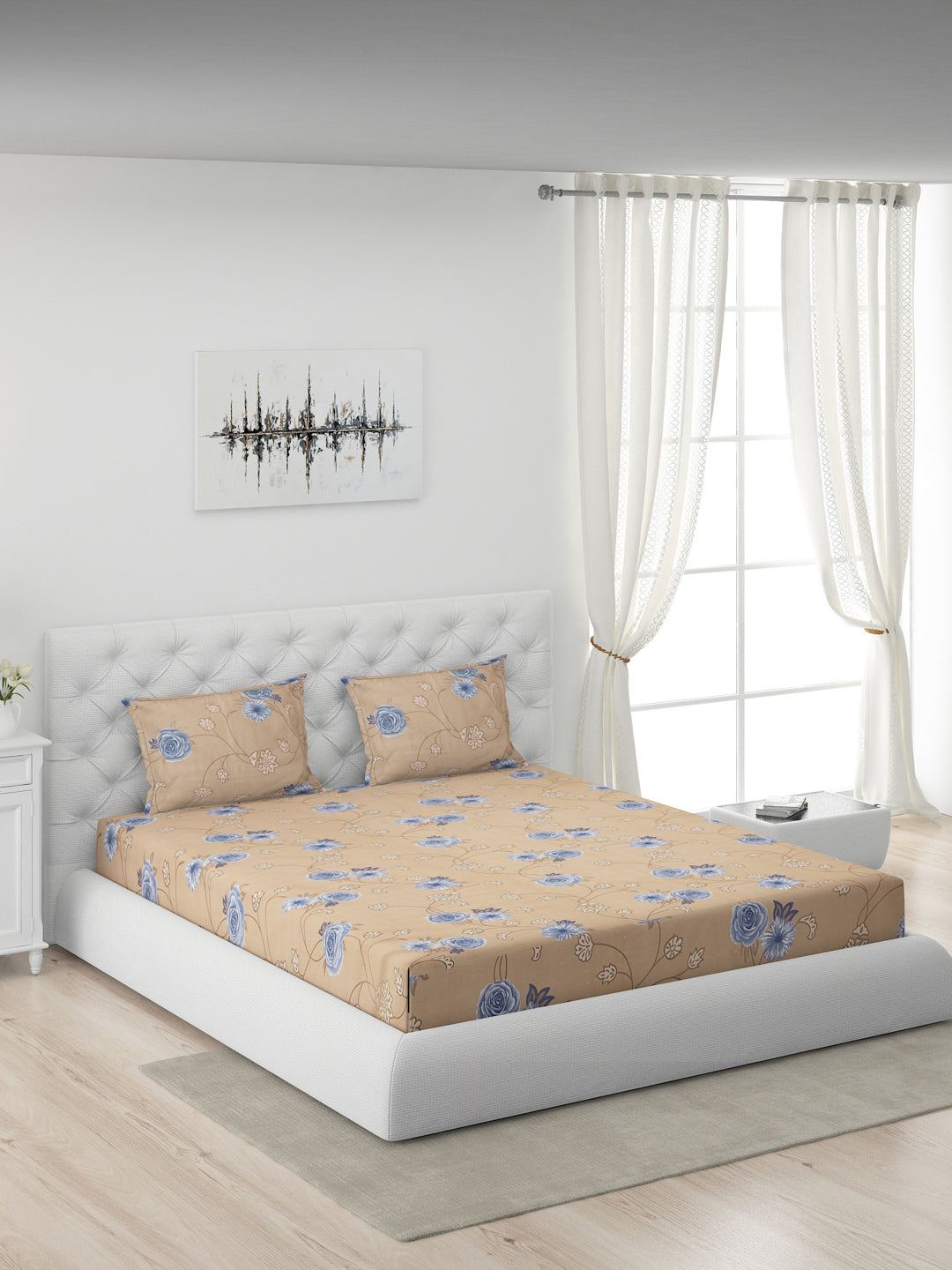 120 GSM Polyester Double Bed 1 Bedsheet with 2 Pillow Covers (Dazzle)