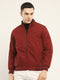 Men Rust Solid Mock Neck Full Sleeve Jacket