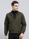 Men Olive Solid Mock Neck Full Sleeve Jacket