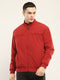 Men Red Solid Mock Neck Full Sleeve Jacket