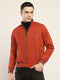 Men Rust Solid Mock Neck Full Sleeve Jacket
