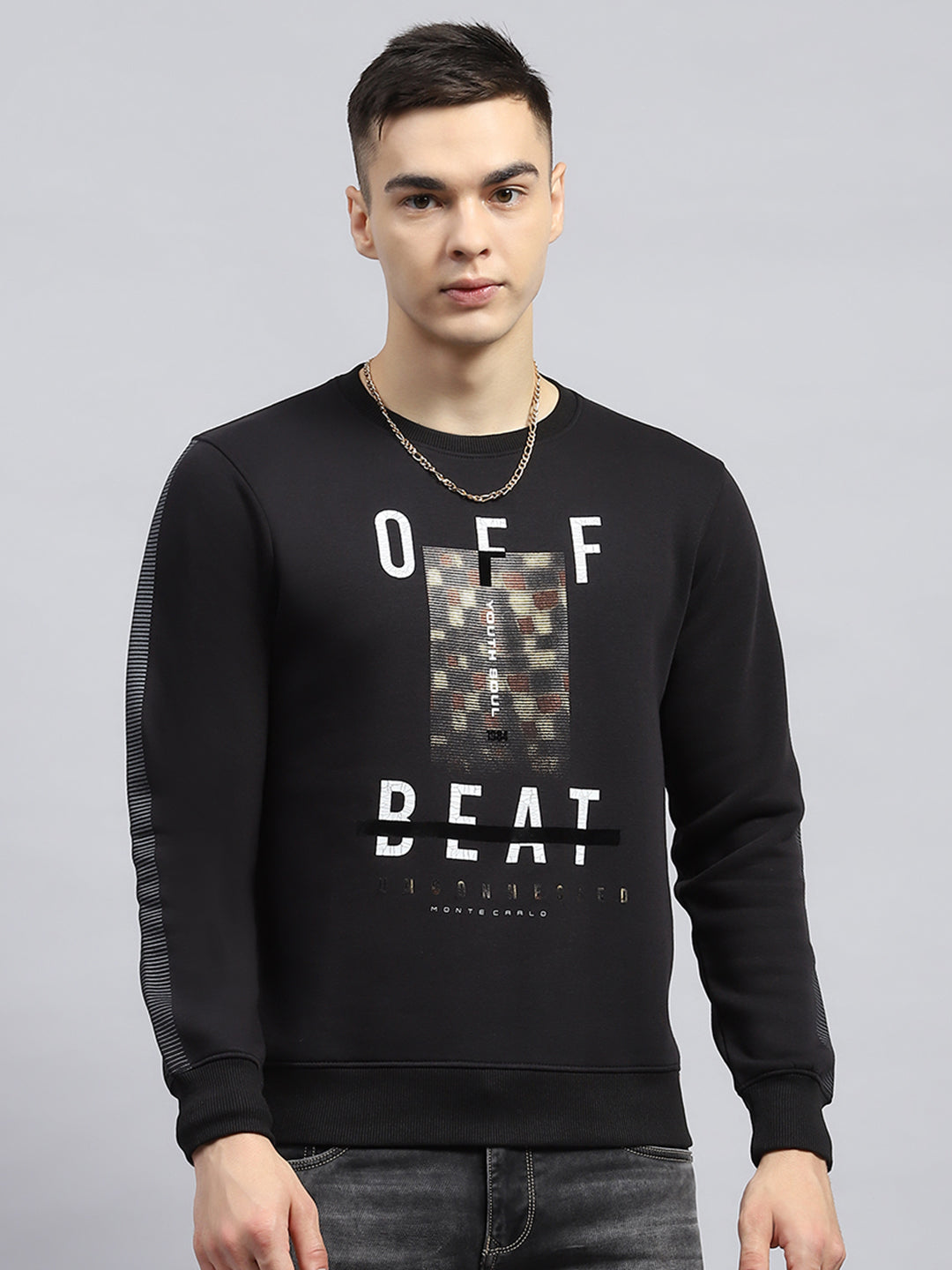 Men Black Printed Round Neck Full Sleeve Sweatshirt