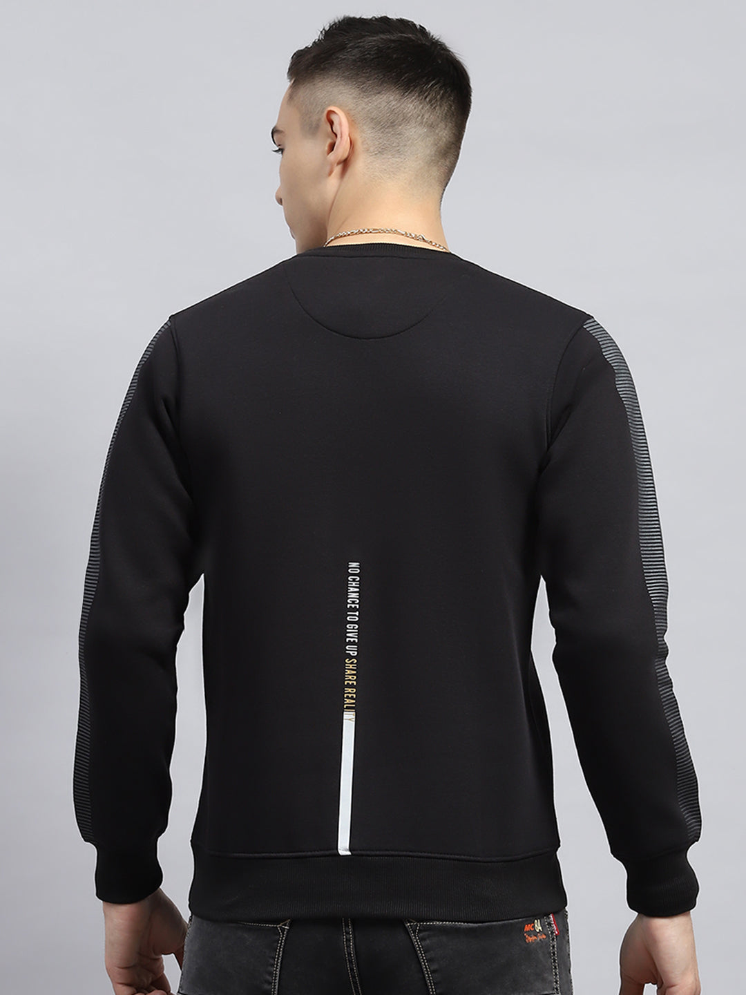 Men Black Printed Round Neck Full Sleeve Sweatshirt