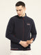 Men Navy Blue Self Design Mock Neck Full Sleeve Sweatshirt