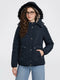 Women Navy Blue Solid Detachable Hood Full Sleeve Parka Jacket