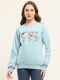 Women Blue Printed Round Neck Full Sleeve Sweatshirt