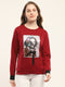 Women Maroon Printed Round Neck Full Sleeve Sweatshirt
