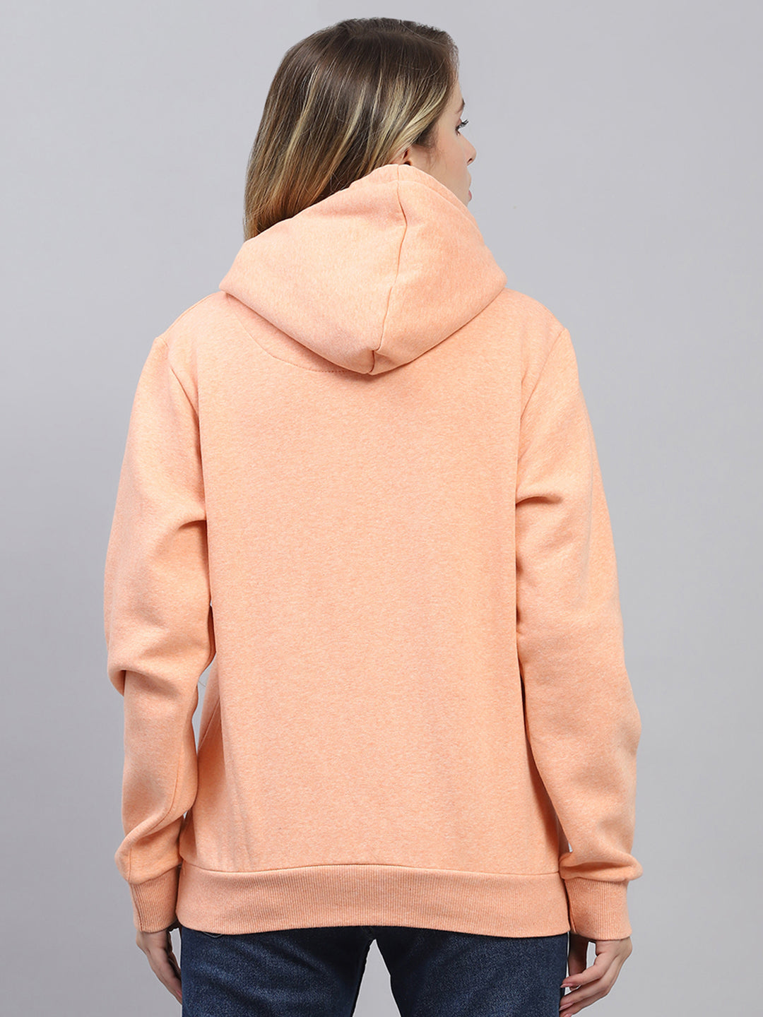 Women Peach Embroidered Hooded Full Sleeve Sweatshirt