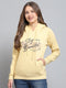 Women Yellow Printed Hooded Full Sleeve Sweatshirt