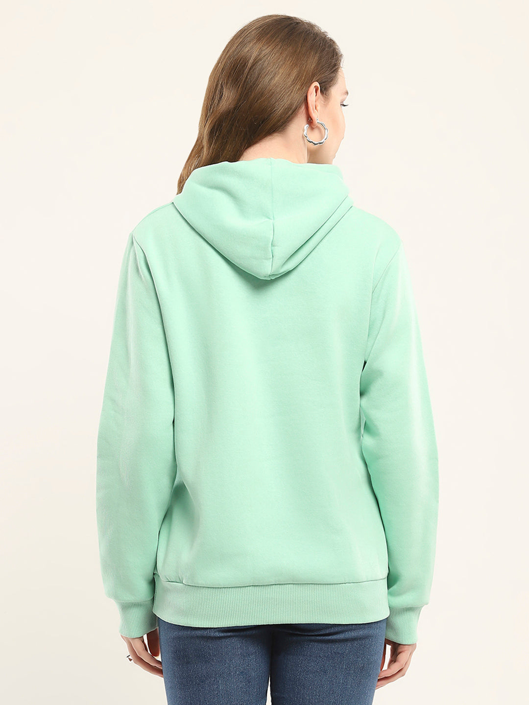 Women Green Printed Hooded Full Sleeve Sweatshirt
