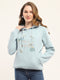 Women Blue Printed Hooded Full Sleeve Sweatshirt