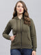 Women Green Jaquard Hooded Full Sleeve Sweatshirt