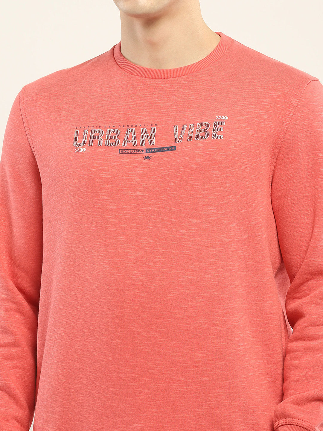 Men Coral Printed Round Neck Full Sleeve Sweatshirt