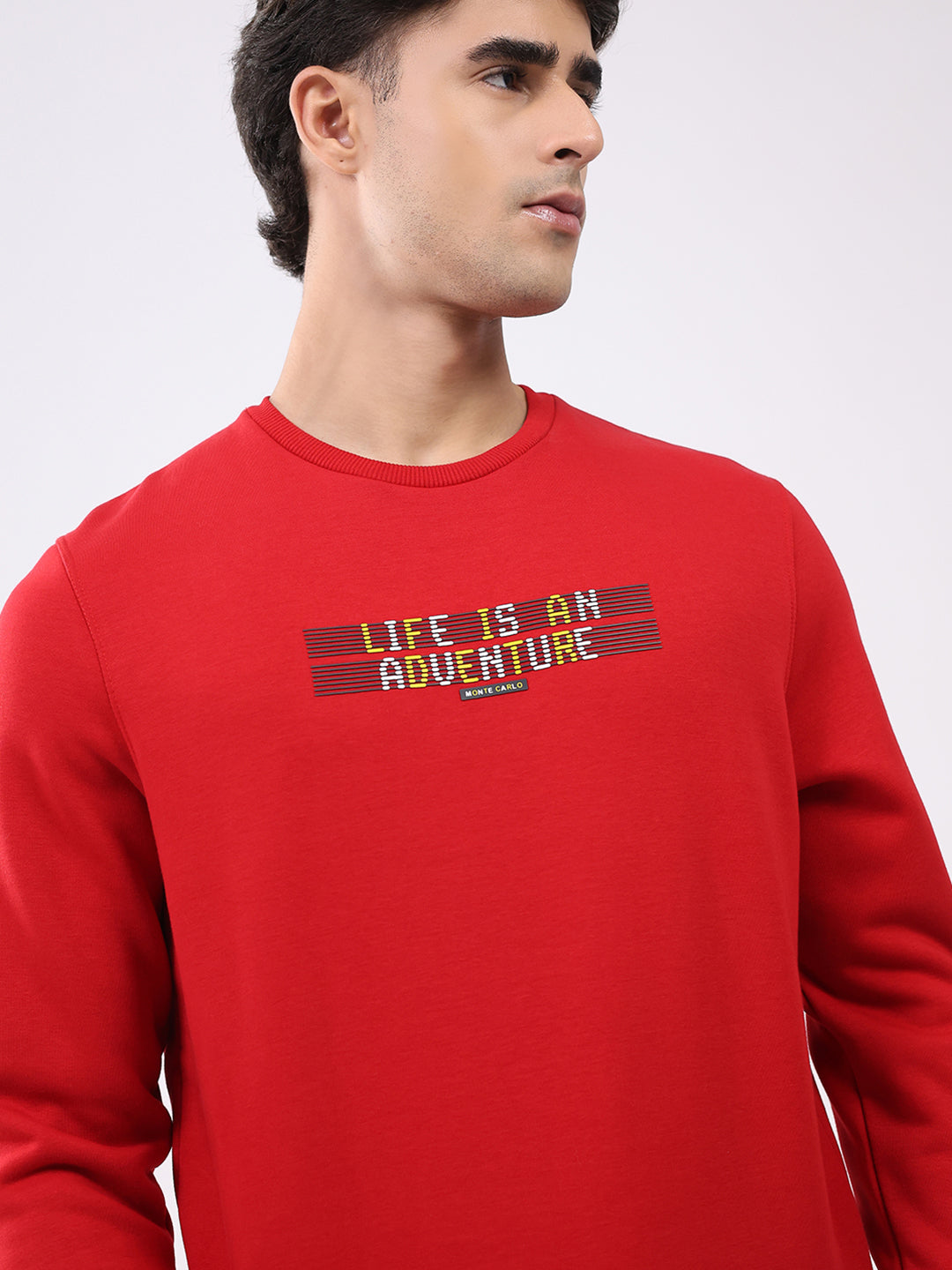 Men Red Solid Round Neck Full Sleeve Sweatshirt