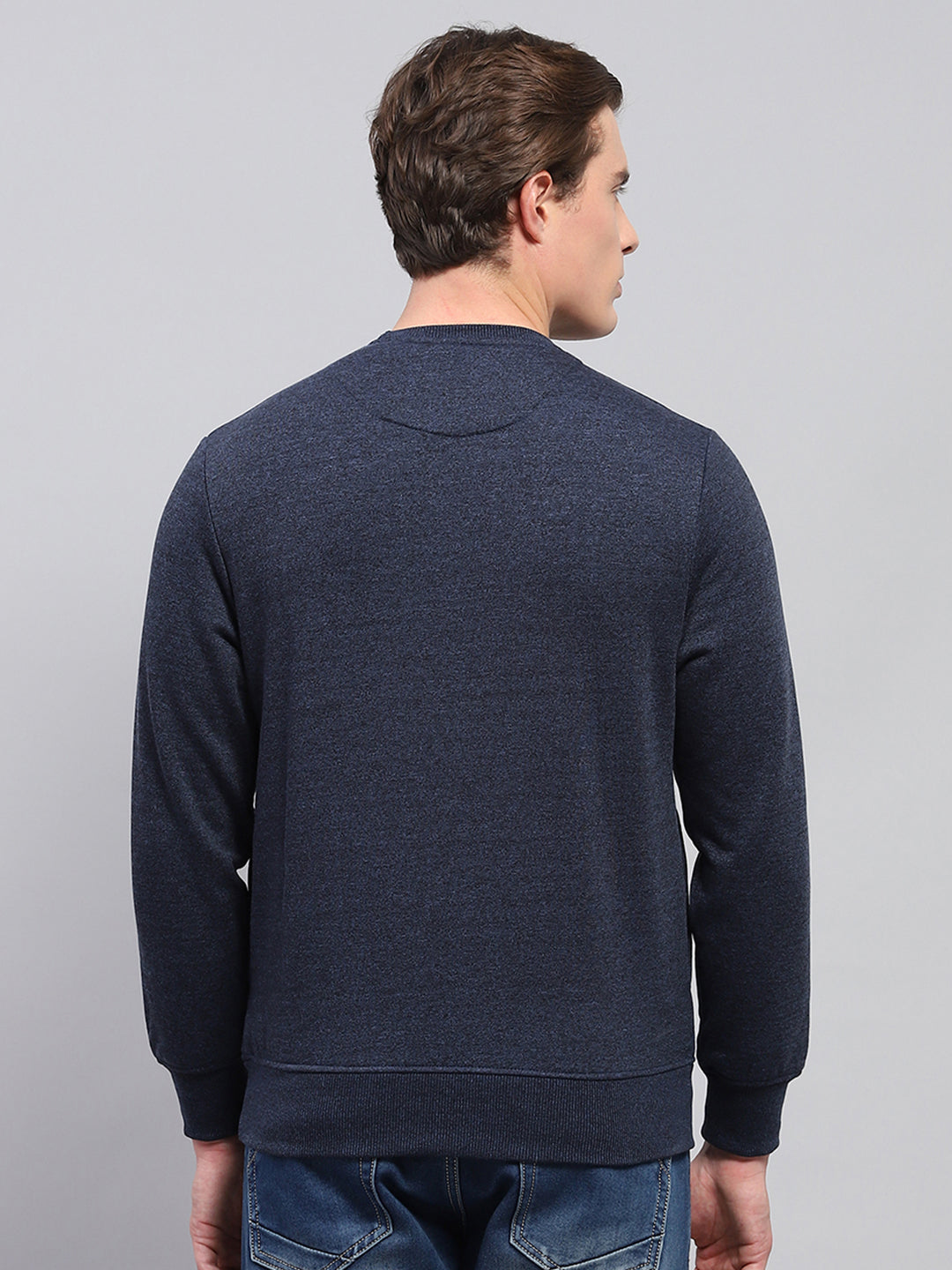 Men Navy Blue Printed Round Neck Full Sleeve Sweatshirt