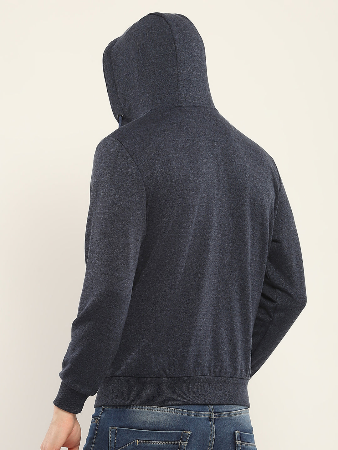 Men Navy Blue Solid Hooded Full Sleeve Sweatshirt