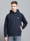 Men Navy Blue Solid Hooded Full Sleeve Sweatshirt