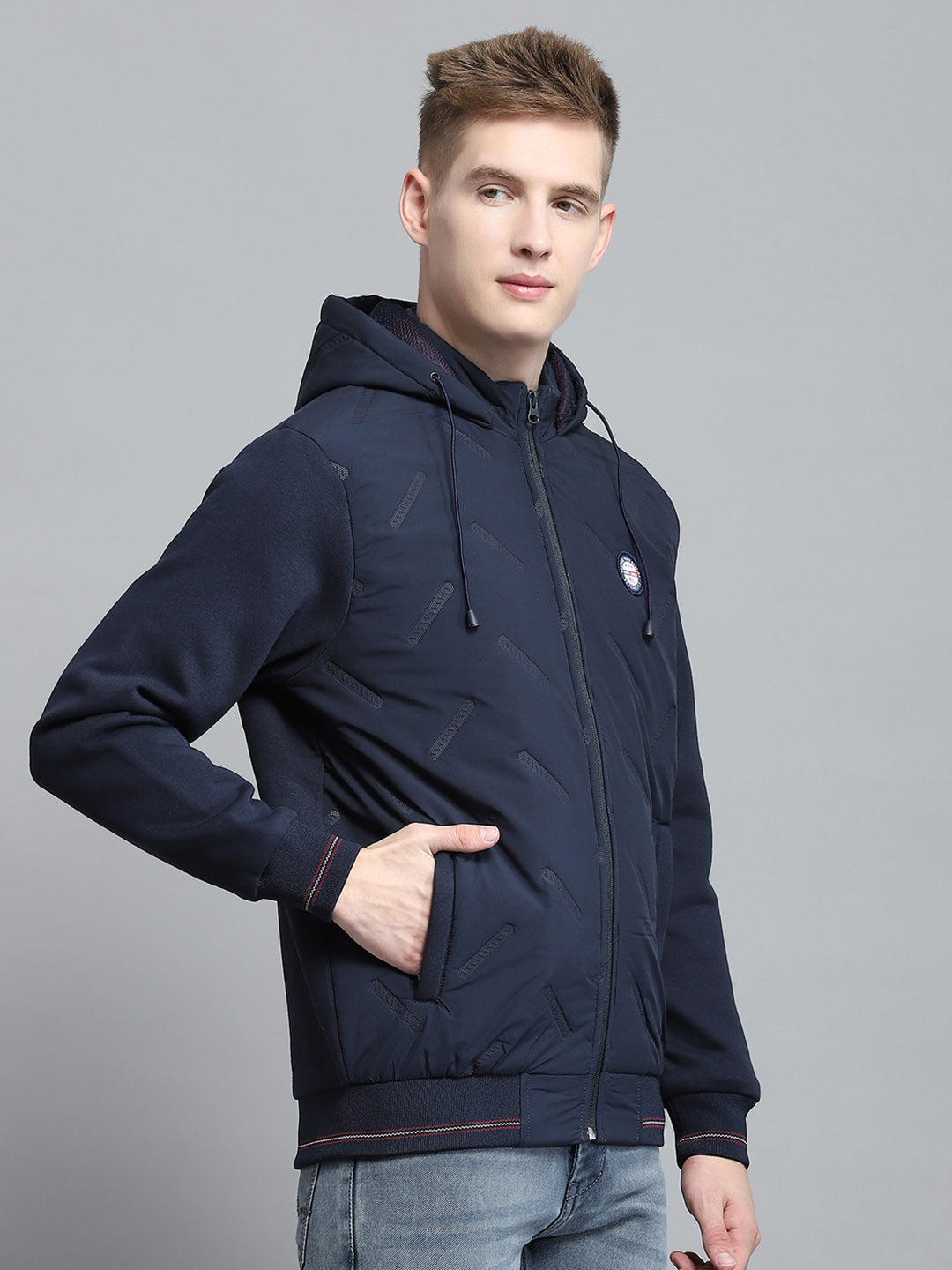 Men Navy Blue Solid Hooded Full Sleeve Sweatshirt