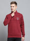 Men Maroon Printed Mock Neck Full Sleeve Sweatshirt