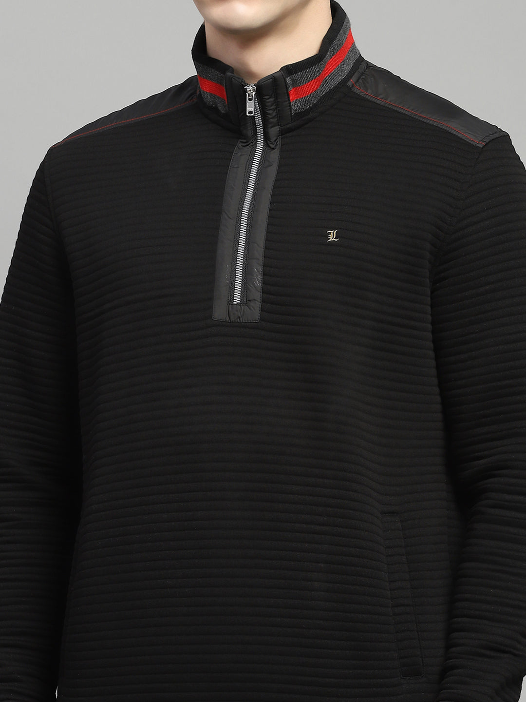 Men Black Solid Mock Neck Full Sleeve Sweatshirt