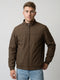 Men Mustard Solid Collar Full Sleeve Bomber Jacket