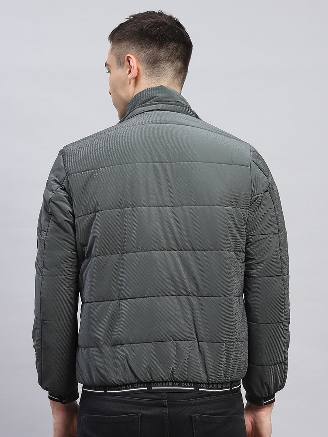 Men Olive Self Design Detachable Hood Full Sleeve Jacket