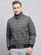 Men Grey Check Mock Neck Full Sleeve Coat