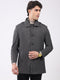 Men Charcoal Self Design Collar Full Sleeve Coat