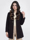 Women Blue Jacquard Lapel Collar Full Sleeve Long Coat