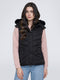 Women Black Solid Detachable Hood Sleeveless Parka Jacket