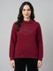 Women Maroon Printed Turtle Neck Full Sleeve Sweatshirt