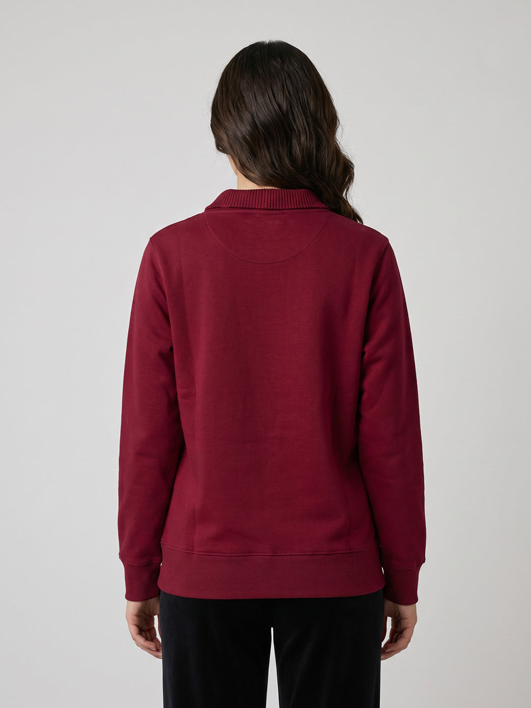 Women Maroon Printed Turtle Neck Full Sleeve Sweatshirt