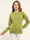 Women Olive Embroidered Round Neck Full Sleeve Sweatshirt